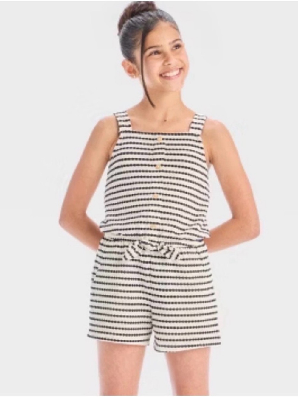 Cat & Jack Black and White Striped Tank Romper
